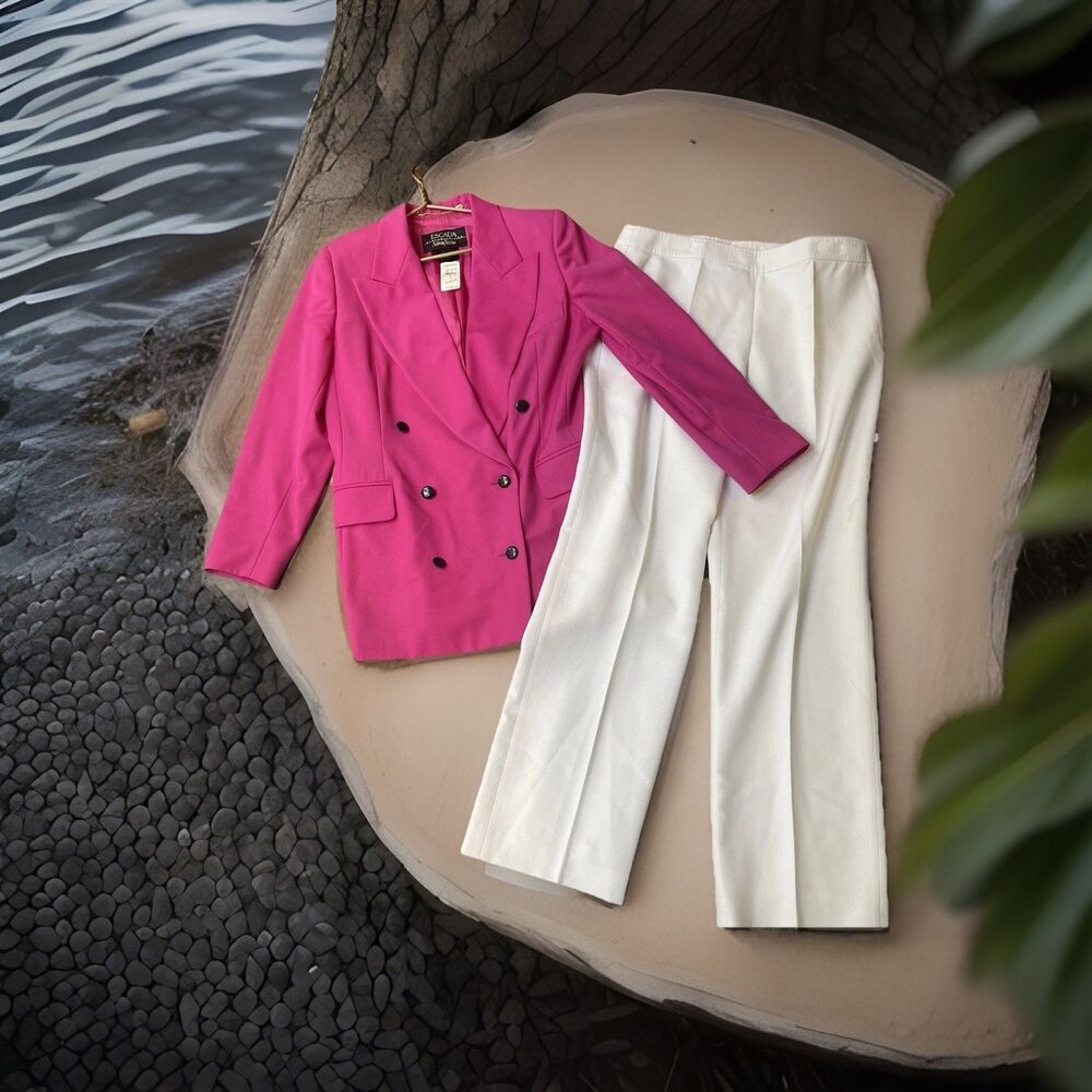 ESCADA Exclusive Vintage Gorgeous Neiman Marcus Cream SlacksPink Blazer READ I53